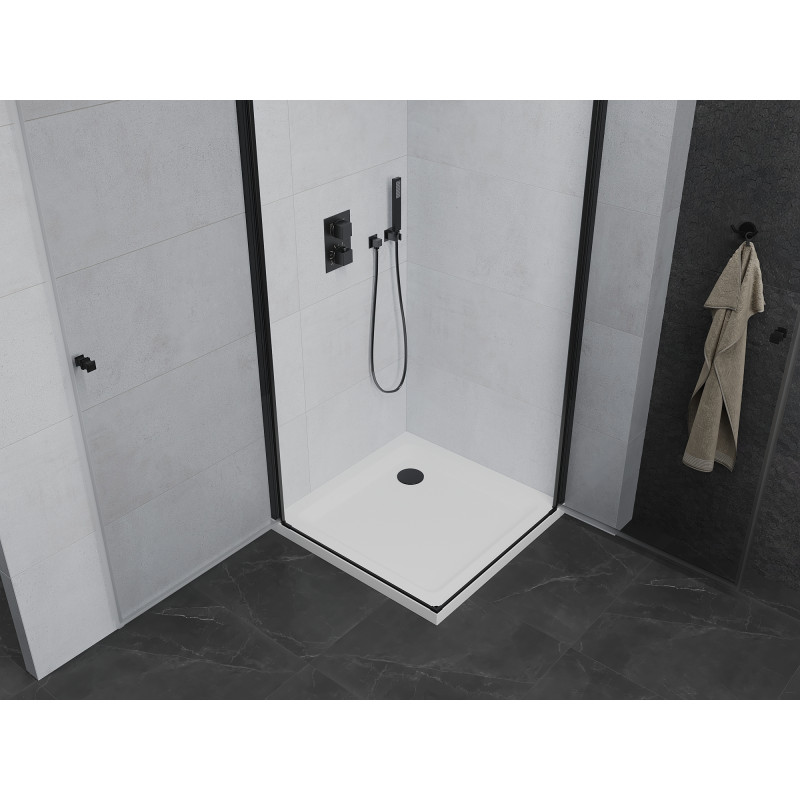 Mexen Pretoria Duo paroi de douche pivotante 70 x 70 cm, transparent, noir + receveur plat - 852-070-070-70-02-4010B