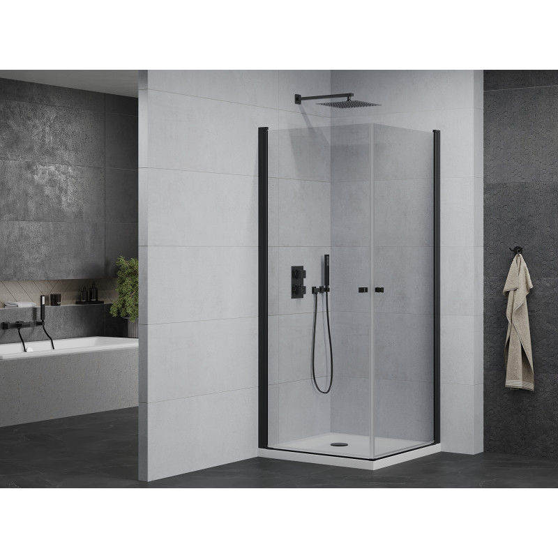 Mexen Pretoria Cabine de douche pivotante Duo 80 x 80 cm, transparente, noire + receveur plat - 852-080-080-70-02-4010B