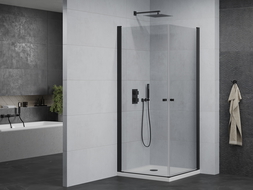 Mexen Pretoria Duo cabine de douche pivotante 80 x 80 cm, transparent, noir + receveur Flat - 852-080-080-70-02-4010B