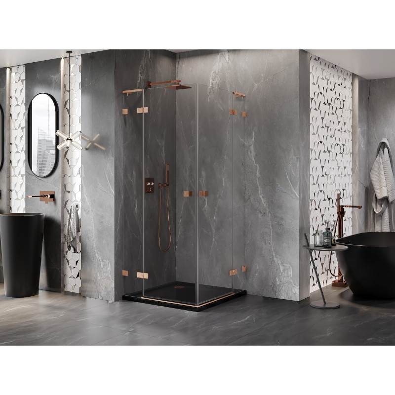 Mexen Lunar L Duo cabine de douche pivotante 100 x 100 cm, transparent, cuivre brossé - 834L-100L-100P-65-00
