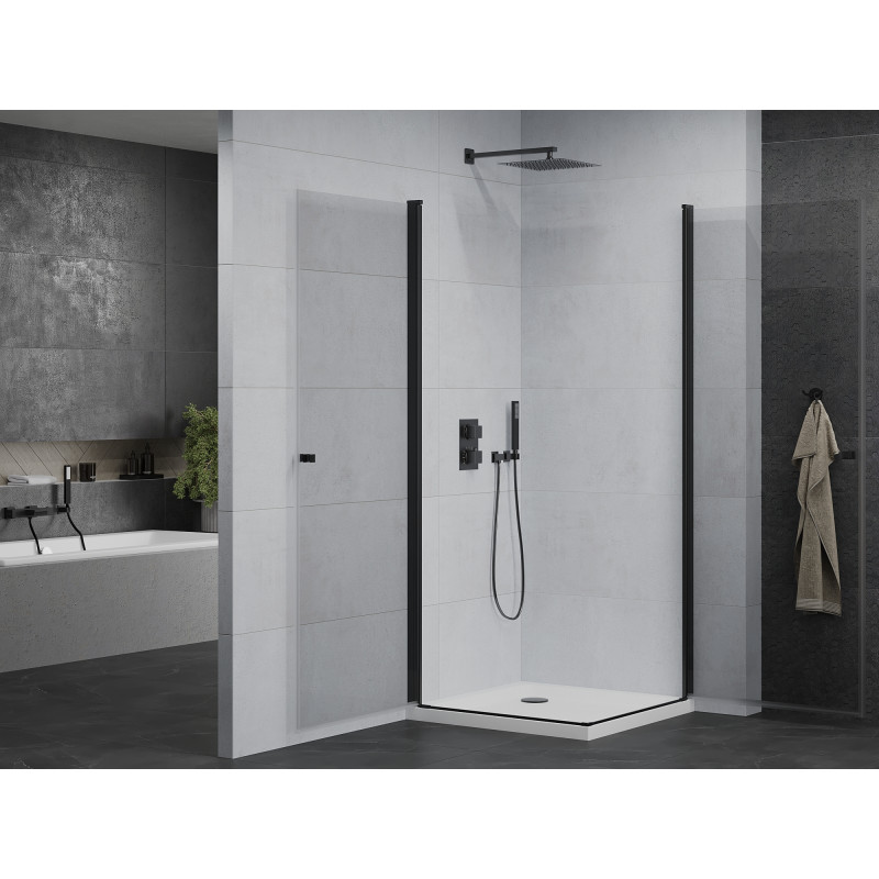 Mexen Pretoria Douche à double cabine battante 90 x 90 cm, transparente, noire + receveur Flat - 852-090-090-70-02-4010B