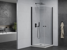 Mexen Pretoria Douche à double cabine battante 90 x 90 cm, transparente, noire + receveur Flat - 852-090-090-70-02-4010B