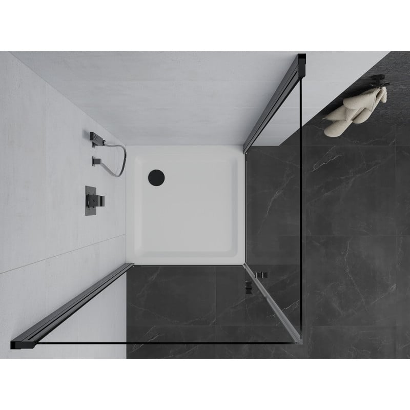 Mexen Pretoria Douche à double cabine battante 90 x 90 cm, transparente, noire + receveur Flat - 852-090-090-70-02-4010B