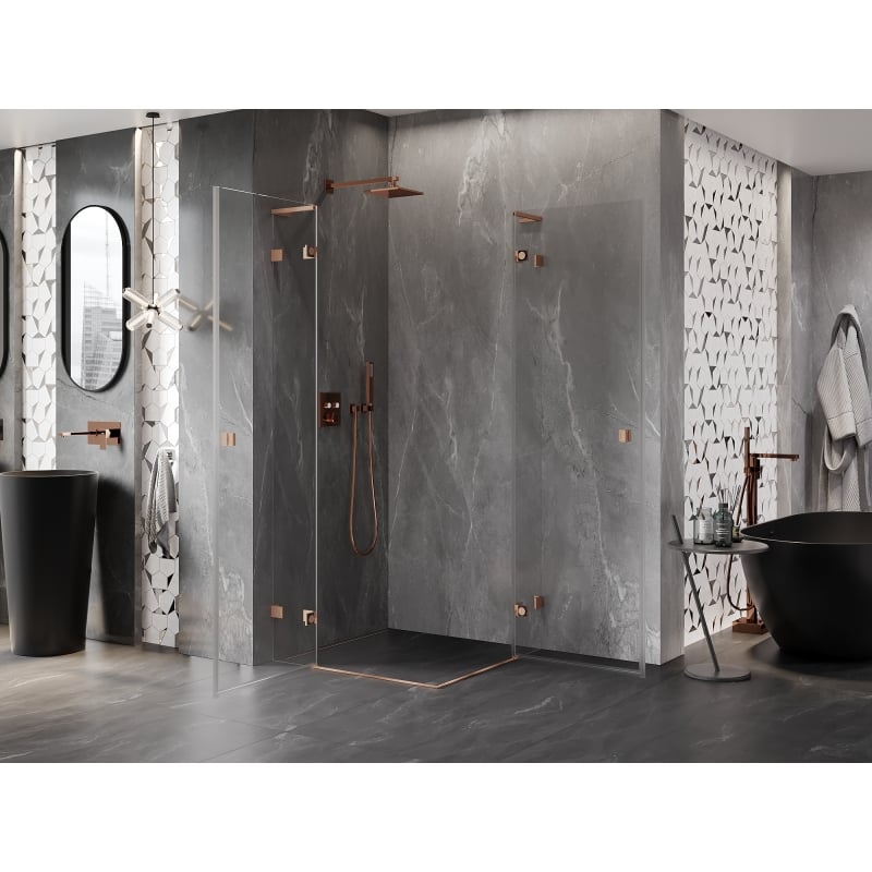 Mexen Lunar L Duo cabine de douche pivotante 105 x 105 cm, transparent, cuivre brossé - 834L-105L-105P-65-00