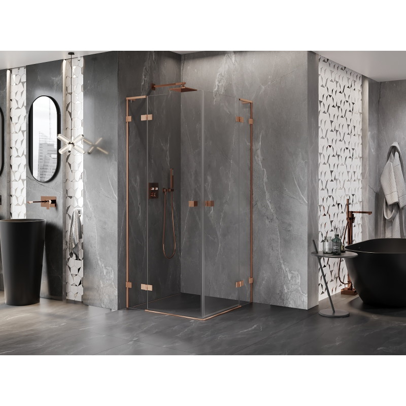Mexen Lunar L Duo cabine de douche pivotante 105 x 105 cm, transparent, cuivre brossé - 834L-105L-105P-65-00