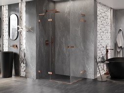 Mexen Lunar L Duo cabine de douche à charnières 120 x 90 cm, transparente, cuivre brossé - 834L-120L-090P-65-00