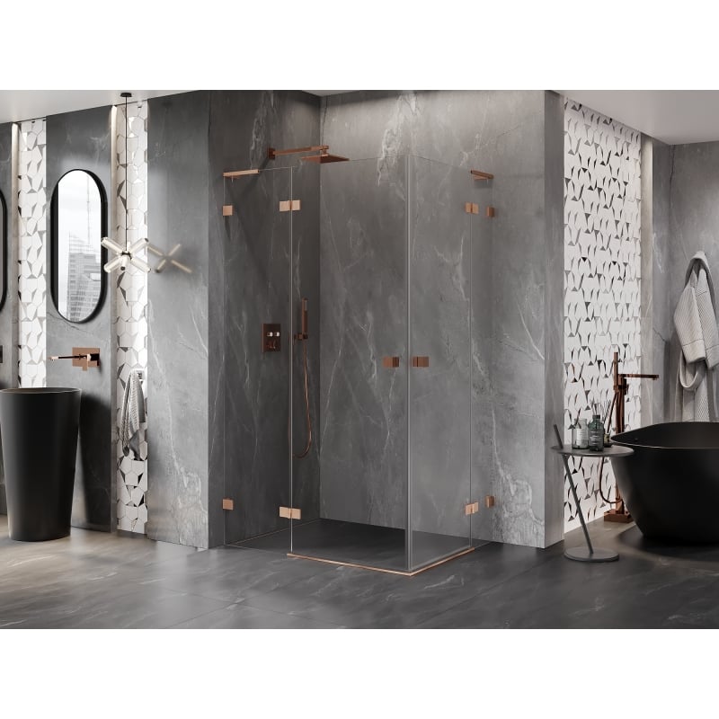 Mexen Lunar L Duo cabine de douche pivotante gauche 120 x 100 cm, transparent, cuivre brossé - 834L-120L-100P-65-00