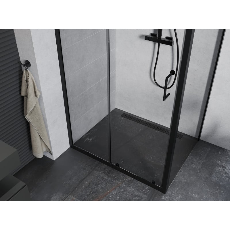 Mexen Apia cabine de douche coulissante 90 x 100 cm, transparente, noire - 840-090-100-70-00
