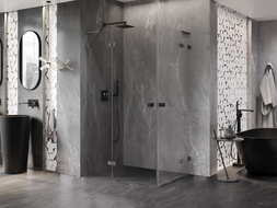 Cabine de douche à charnière Mexen Lunar L Duo 90 x 85 cm, transparent, gris gun brossé - 834L-090L-085P-66-00