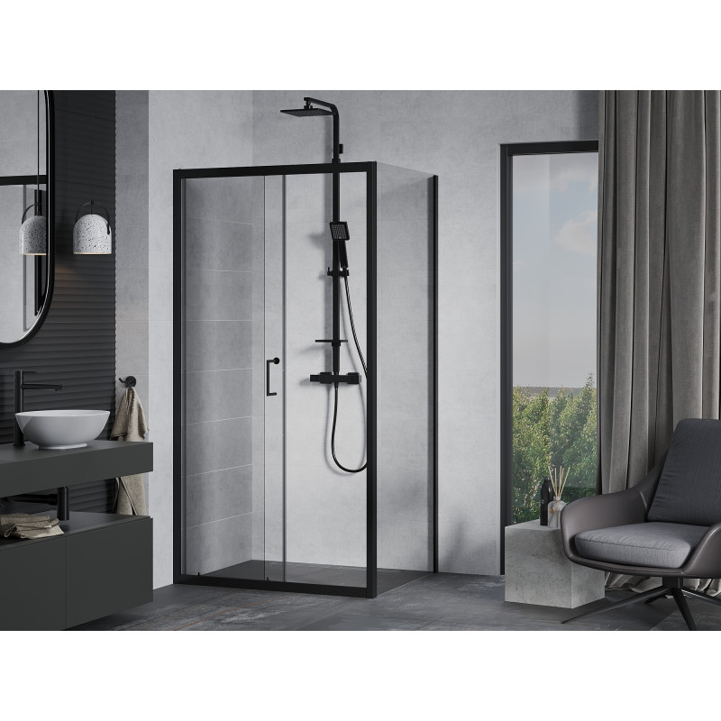 Mexen Apia cabine de douche coulissante 110 x 90 cm, transparente, noire - 840-110-090-70-00