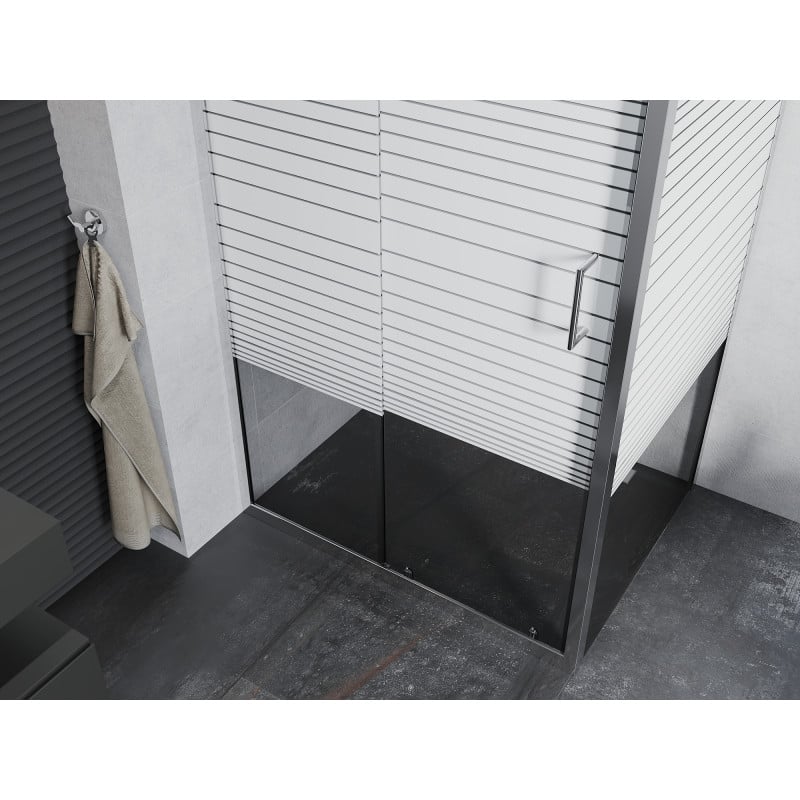 Mexen Apia cabine de douche coulissante 95 x 70 cm, bandes blanches, chrome - 840-095-070-01-20