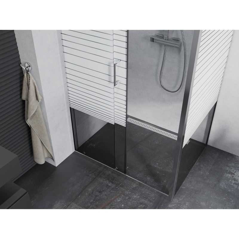 Mexen Apia cabine de douche coulissante 95 x 90 cm, bandes blanches, chrome - 840-095-090-01-20