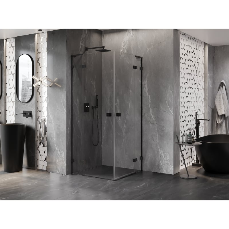 Mexen Lunar L Duo cabine de douche pivotante 70 x 70 cm, transparent, noir - 834L-070L-070P-70-00