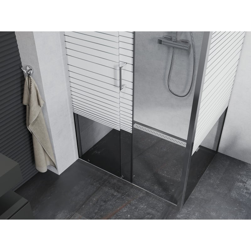 Mexen Apia cabine de douche coulissante 110 x 80 cm, bandes blanches, chromé - 840-110-080-01-20