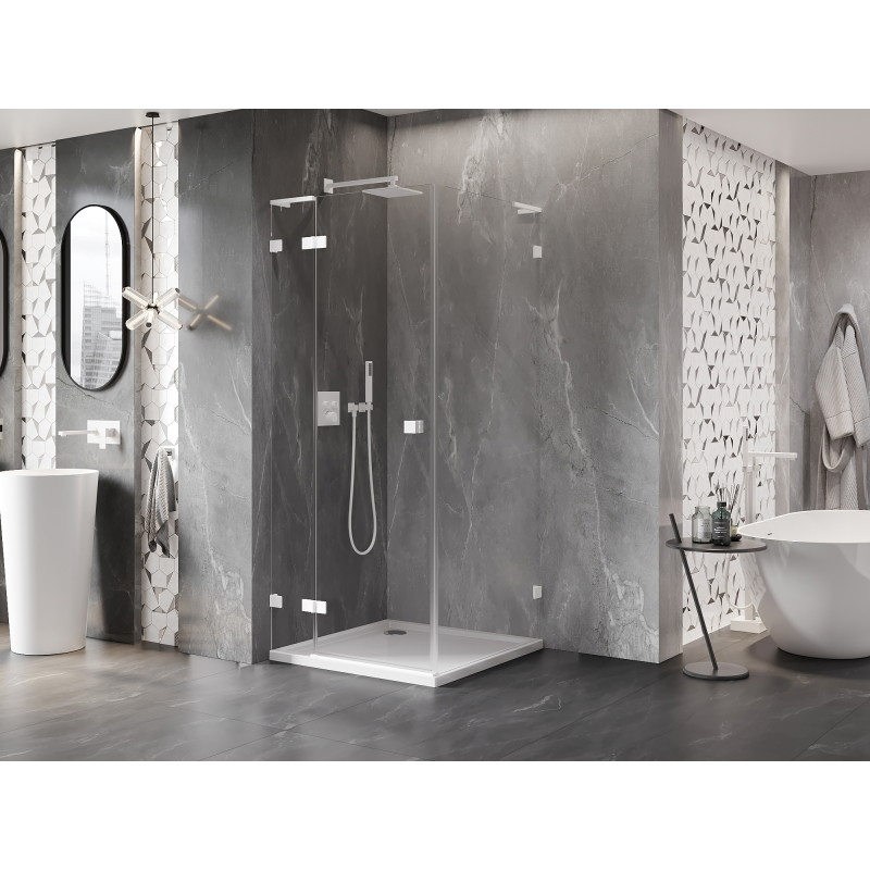 Mexen Lunar L cabine de douche pivotante gauche 100 x 100 cm, transparent, blanc - 834L-100-100-20-00-L