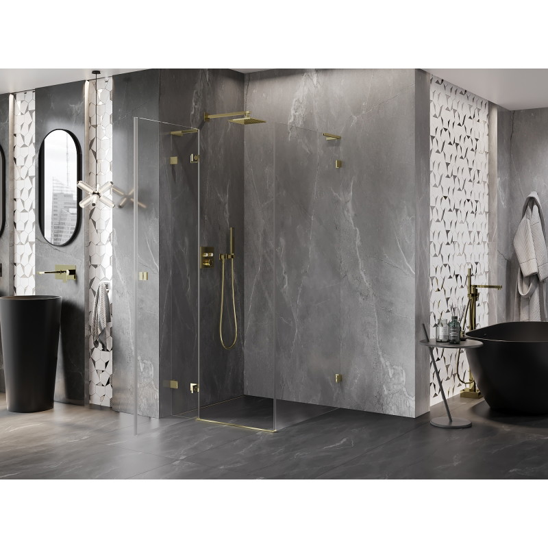 Mexen Lunar L cabine de douche pivotante gauche 80 x 80 cm, transparent, or - 834L-080-080-50-00-L