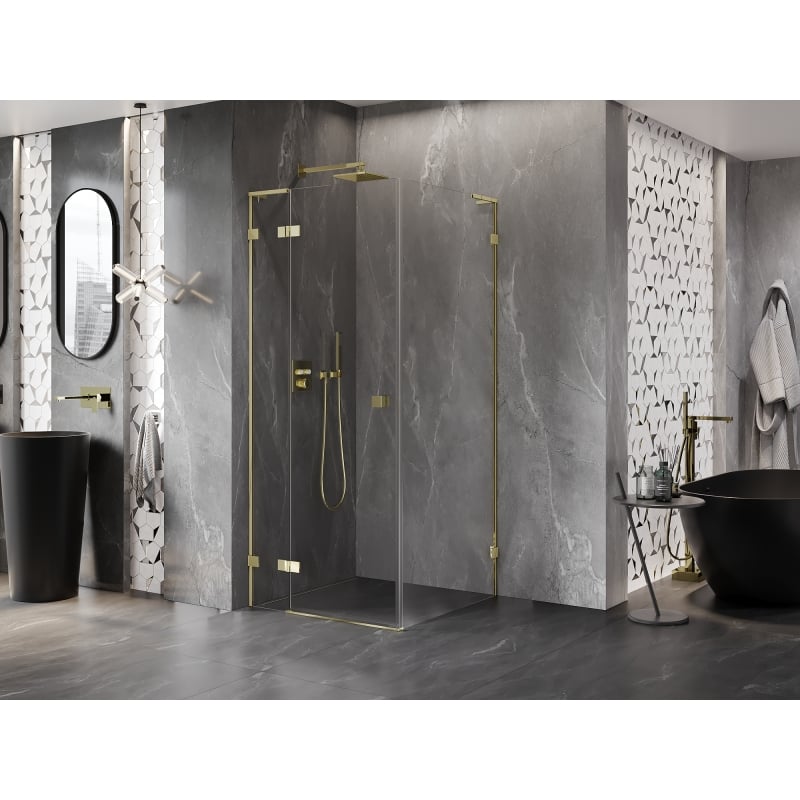 Mexen Lunar L cabine de douche pivotante gauche 80 x 80 cm, transparent, or - 834L-080-080-50-00-L