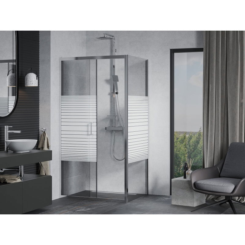 Mexen Apia cabine de douche coulissante 115 x 70 cm, bandes blanches, chromée - 840-115-070-01-20
