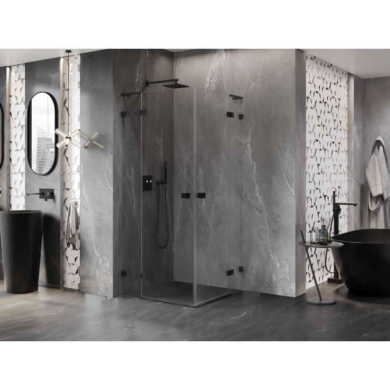 Mexen Lunar L Duo cabine de douche pivotante 85 x 85 cm, transparente, noire - 834L-085L-085P-70-00