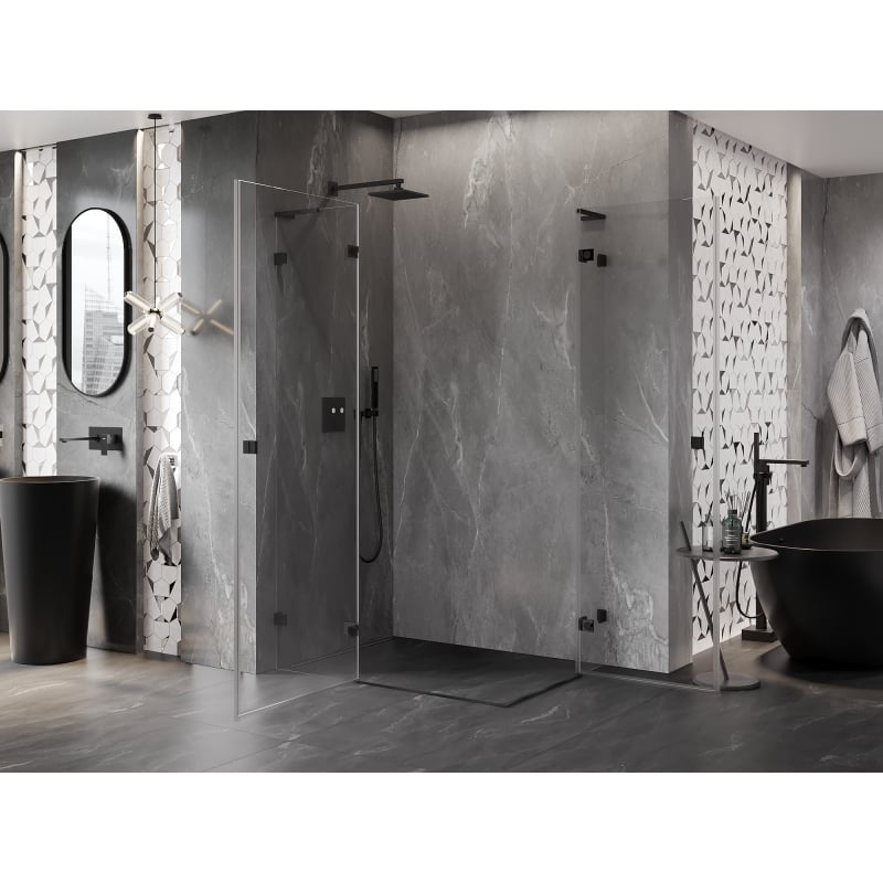 Mexen Lunar L Duo cabine de douche pivotante gauche 90 x 70 cm, transparent, noir - 834L-090L-070P-70-00