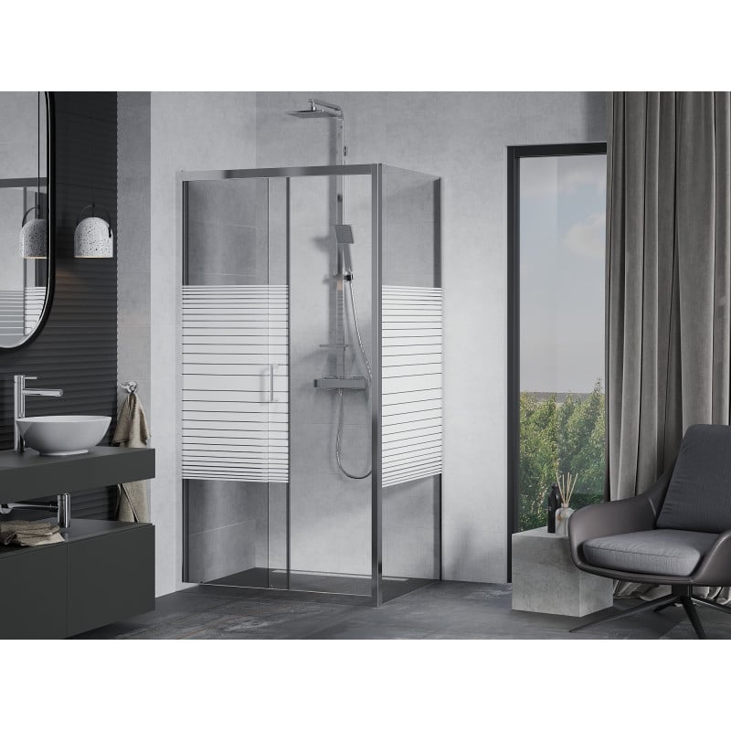 Mexen Apia cabine de douche coulissante 120 x 70 cm, bandes blanches, chromé - 840-120-070-01-20