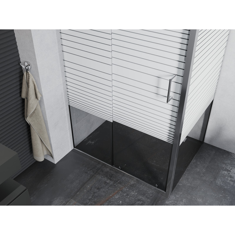 Mexen Apia cabine de douche coulissante 120 x 70 cm, bandes blanches, chromé - 840-120-070-01-20