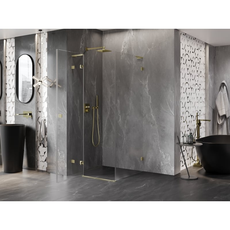 Mexen Lunar L cabine de douche pivotante gauche 80 x 80 cm, transparent, or brossé - 834L-080-080-55-00-L