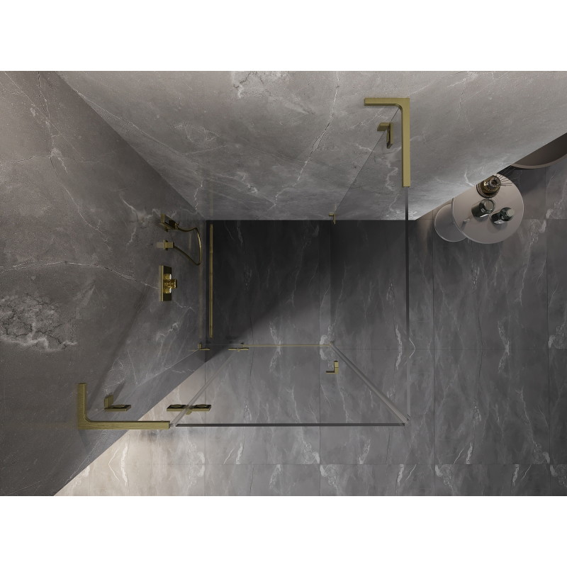 Mexen Lunar L cabine de douche pivotante gauche 80 x 80 cm, transparent, or brossé - 834L-080-080-55-00-L