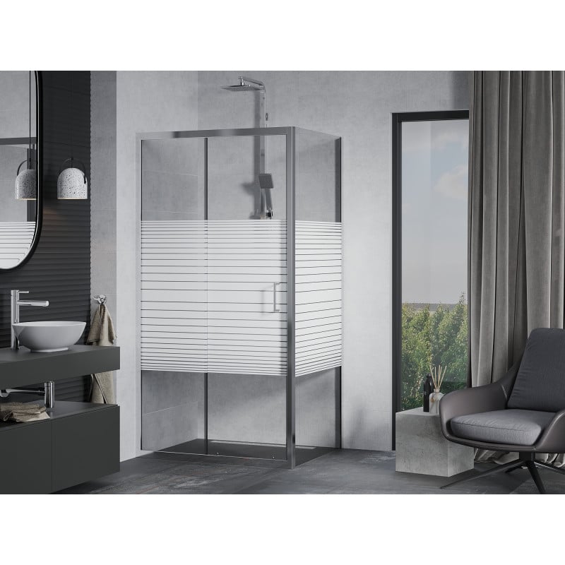 Mexen Apia cabine de douche coulissante 120 x 100 cm, bandes blanches, chrome - 840-120-100-01-20