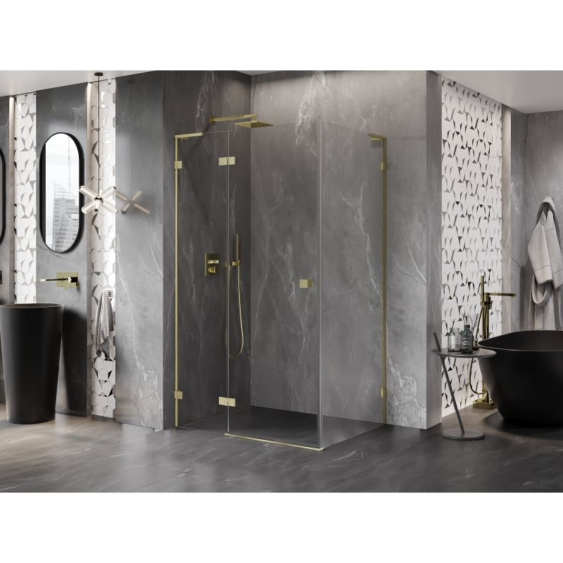 Mexen Lunar L cabine de douche pivotante gauche 100 x 80 cm, transparent, or brossé - 834L-100-080-55-00-L