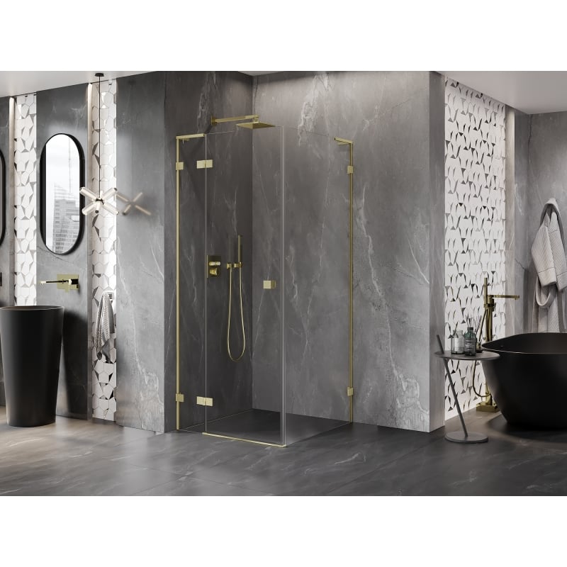 Mexen Lunar L cabine de douche pivotante gauche 90 x 90 cm, transparent, or brossé - 834L-090-090-55-00-L