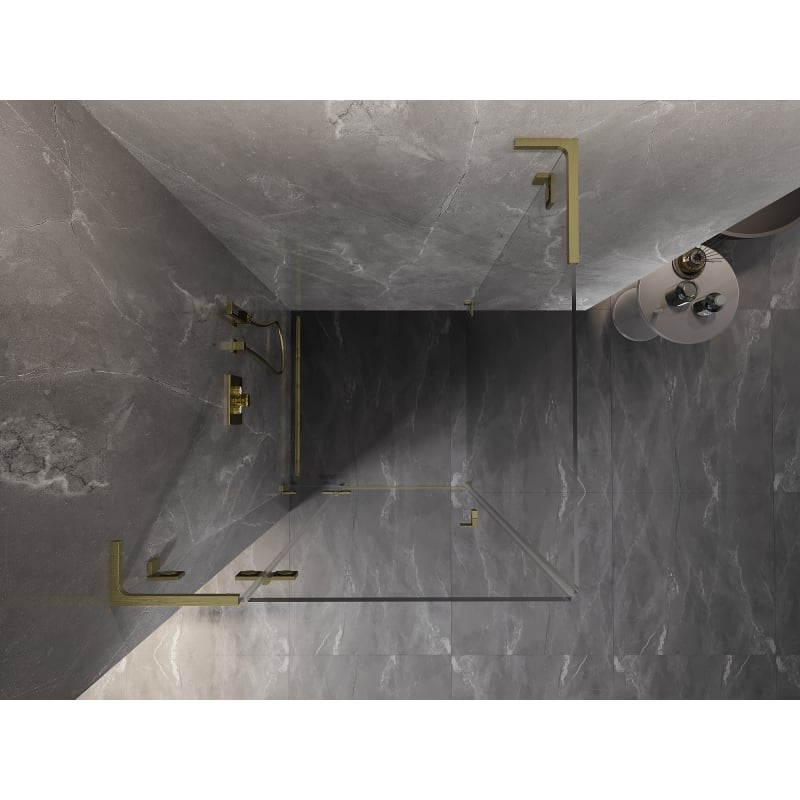 Mexen Lunar L cabine de douche pivotante gauche 90 x 90 cm, transparent, or brossé - 834L-090-090-55-00-L