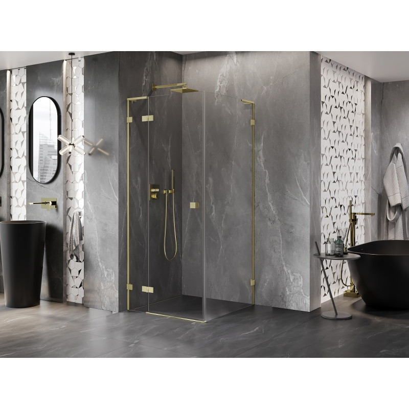 Mexen Lunar L cabine de douche pivotante gauche 100 x 100 cm, transparent, or brossé - 834L-100-100-55-00-L