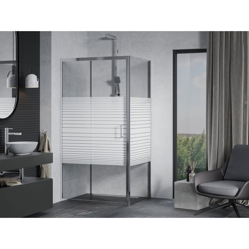 Mexen Apia cabine de douche coulissante 125 x 100 cm, bandes blanches, chrome - 840-125-100-01-20