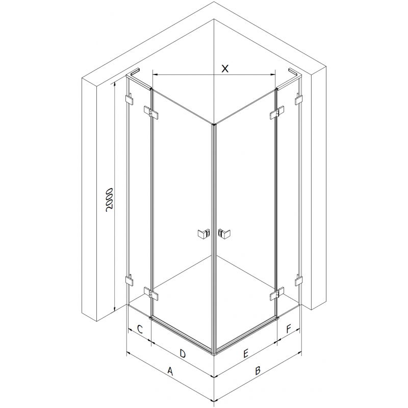 Mexen Lunar L Duo cabine de douche pivotante gauche 105 x 75 cm, transparent, noir - 834L-105L-075P-70-00