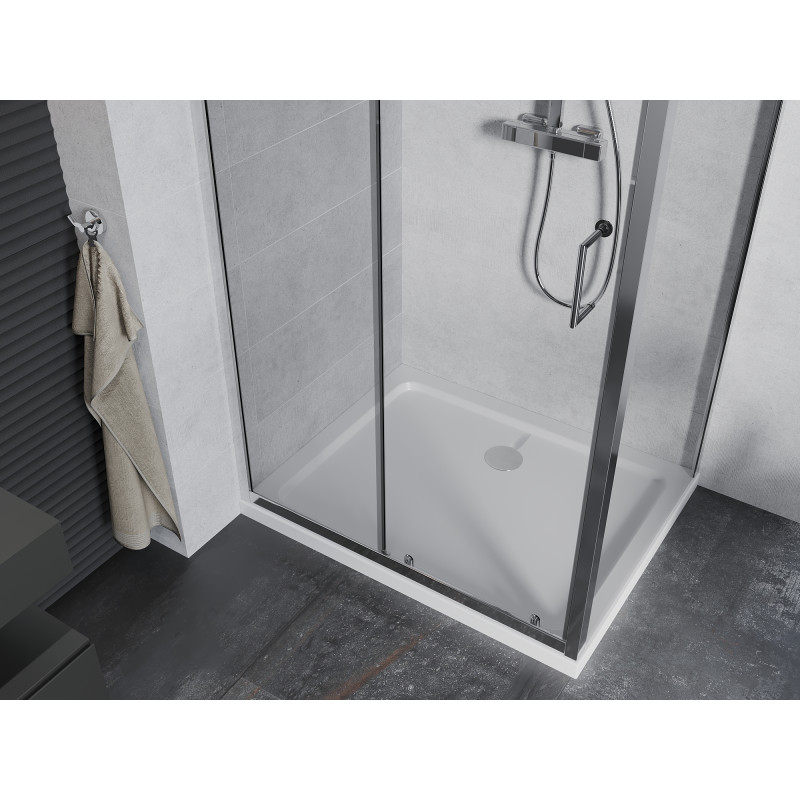 Mexen Apia cabine de douche coulissante 90 x 70 cm, transparent, chrome + bac à douche plat - 840-090-070-01-00-4010