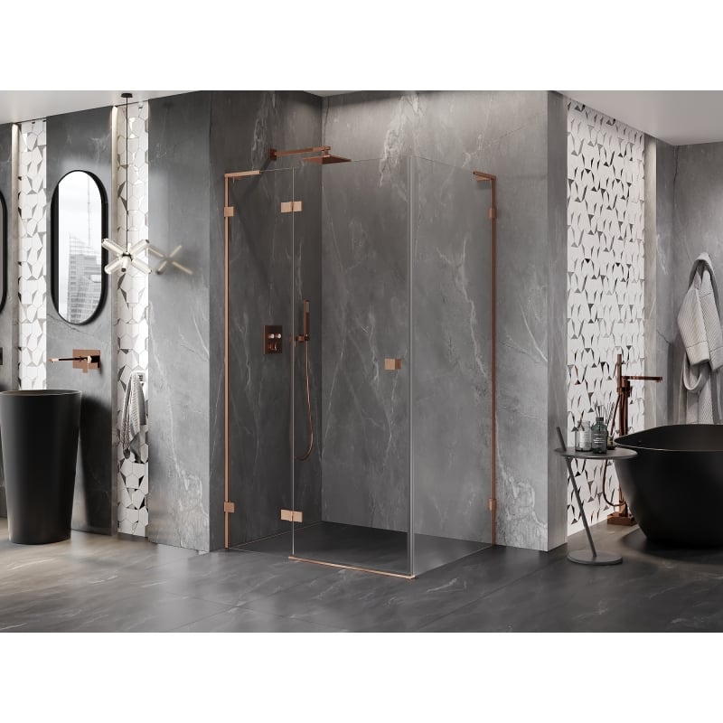 Mexen Lunar L cabine de douche pivotante gauche 90 x 80 cm, transparent, cuivre brossé - 834L-090-080-65-00-L