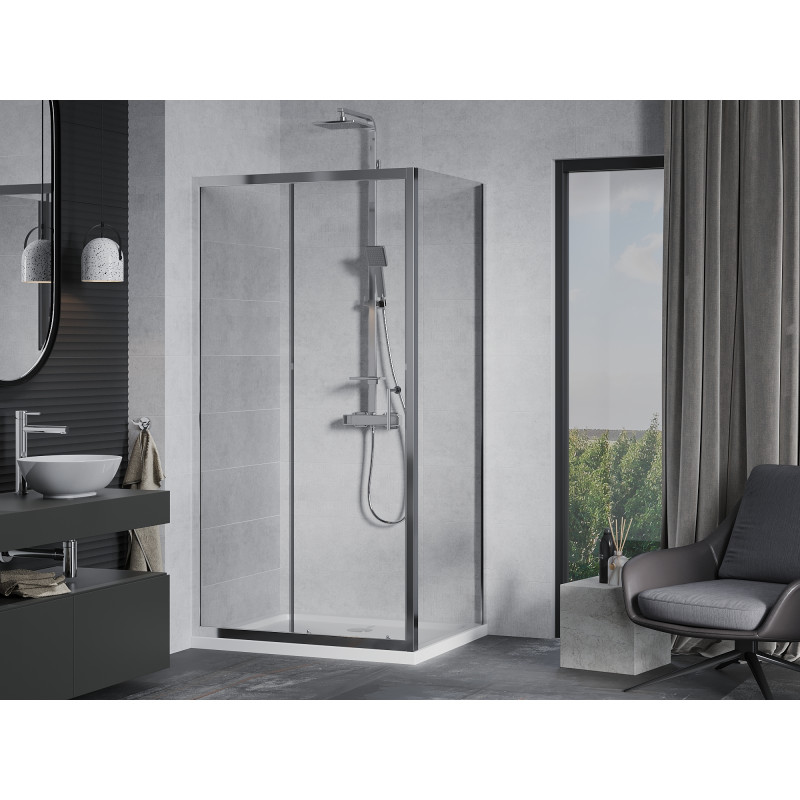 Mexen Apia cabine de douche coulissante 110 x 100 cm, transparent, chrome + receveur plat - 840-110-100-01-00-4010