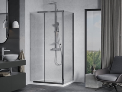 Mexen Apia cabine de douche coulissante 120 x 80 cm, transparente, chrome + receveur Flat - 840-120-080-01-00-4010