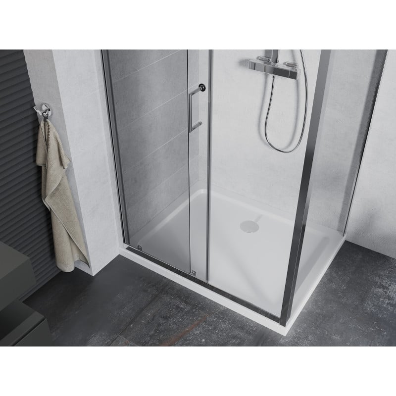Mexen Apia cabine de douche coulissante 130 x 80 cm, transparent, chrome + receveur Flat - 840-130-080-01-00-4010