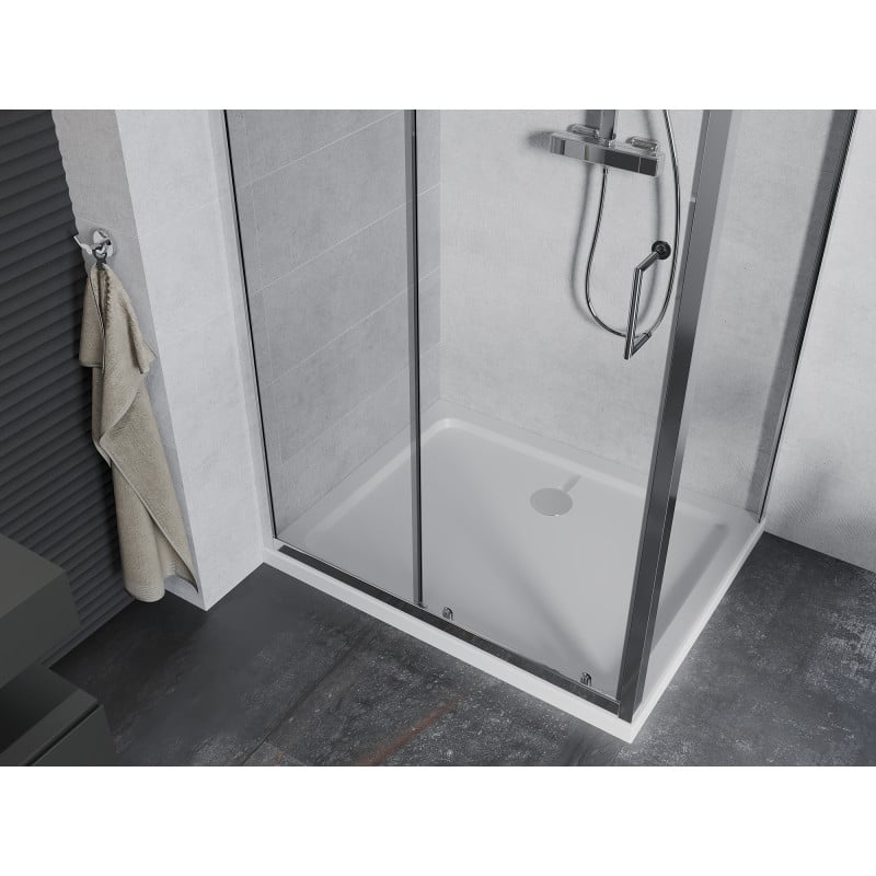 Mexen Apia cabine de douche coulissante 130 x 80 cm, transparent, chrome + receveur Flat - 840-130-080-01-00-4010