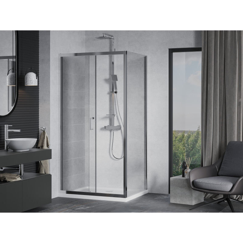 Mexen Apia cabine de douche coulissante 130 x 90 cm, transparent, chrome + receveur Flat - 840-130-090-01-00-4010