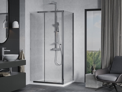 Cabine de douche coulissante Mexen Apia 140 x 70 cm, transparent, chrome + receveur plat - 840-140-070-01-00-4010