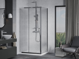 Mexen Apia cabine de douche coulissante 140 x 90 cm, transparent, chrome + receveur Flat - 840-140-090-01-00-4010