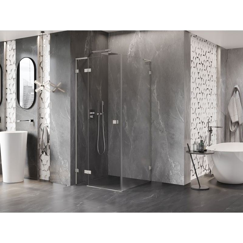 Mexen Lunar L cabine de douche pivotante gauche 90 x 90 cm, transparent, nickel brossé - 834L-090-090-97-00-L