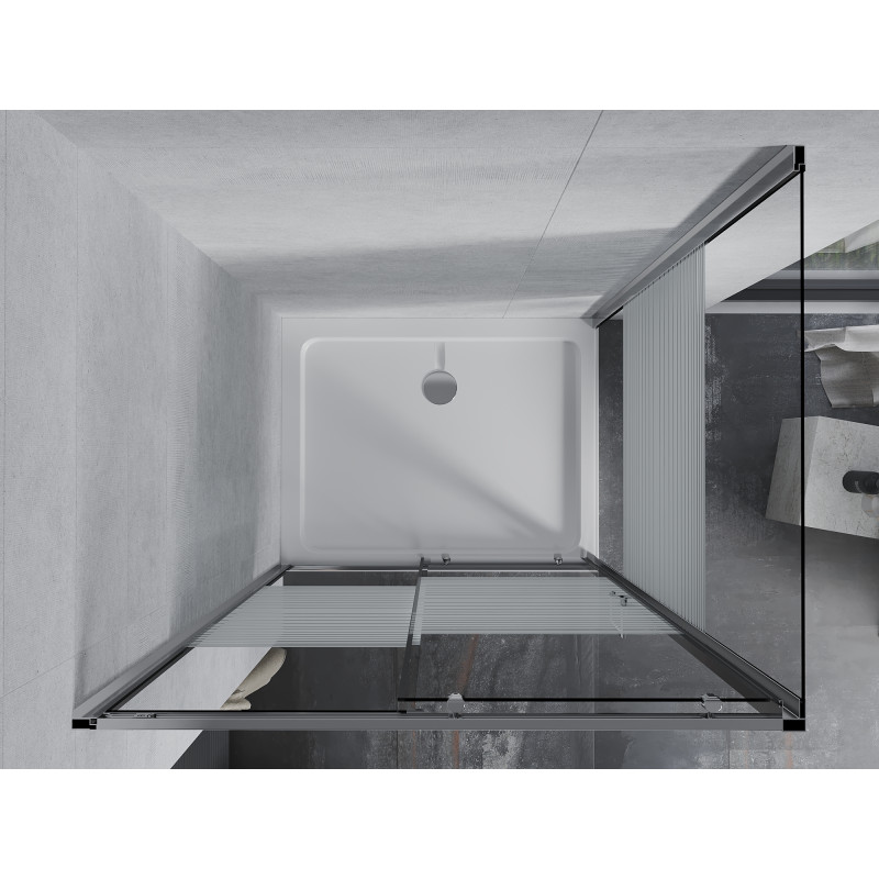 Mexen Apia cabine de douche coulissante 110 x 70 cm, bandes blanches, chrome + receveur Plat - 840-110-070-01-20-4010