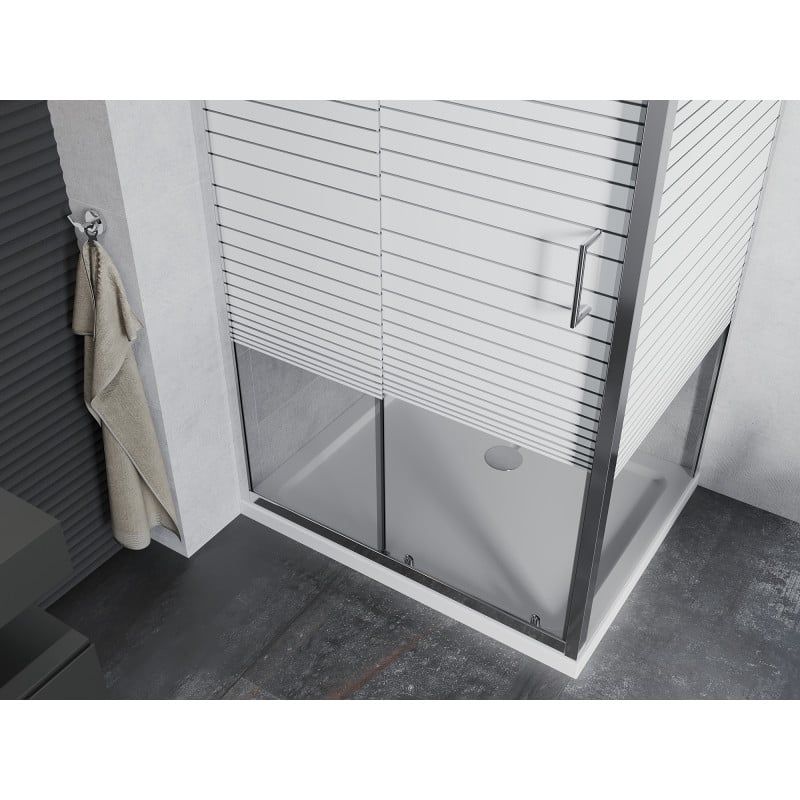 Mexen Apia cabine de douche coulissante 110 x 80 cm, bandes blanches, chrome + receveur plat - 840-110-080-01-20-4010