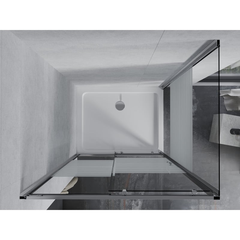 Mexen Apia cabine de douche coulissante 110 x 90 cm, bandes blanches, chrome + receveur plat - 840-110-090-01-20-4010