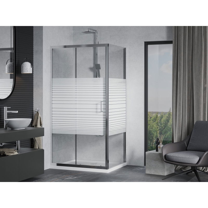 Mexen Apia cabine de douche coulissante 120 x 100 cm, bandes blanches, chrome + receveur plat - 840-120-100-01-20-4010