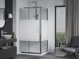 Cabine de douche coulissante Mexen Apia 120 x 100 cm, bandes, chrome + receveur plat - 840-120-100-01-20-4010